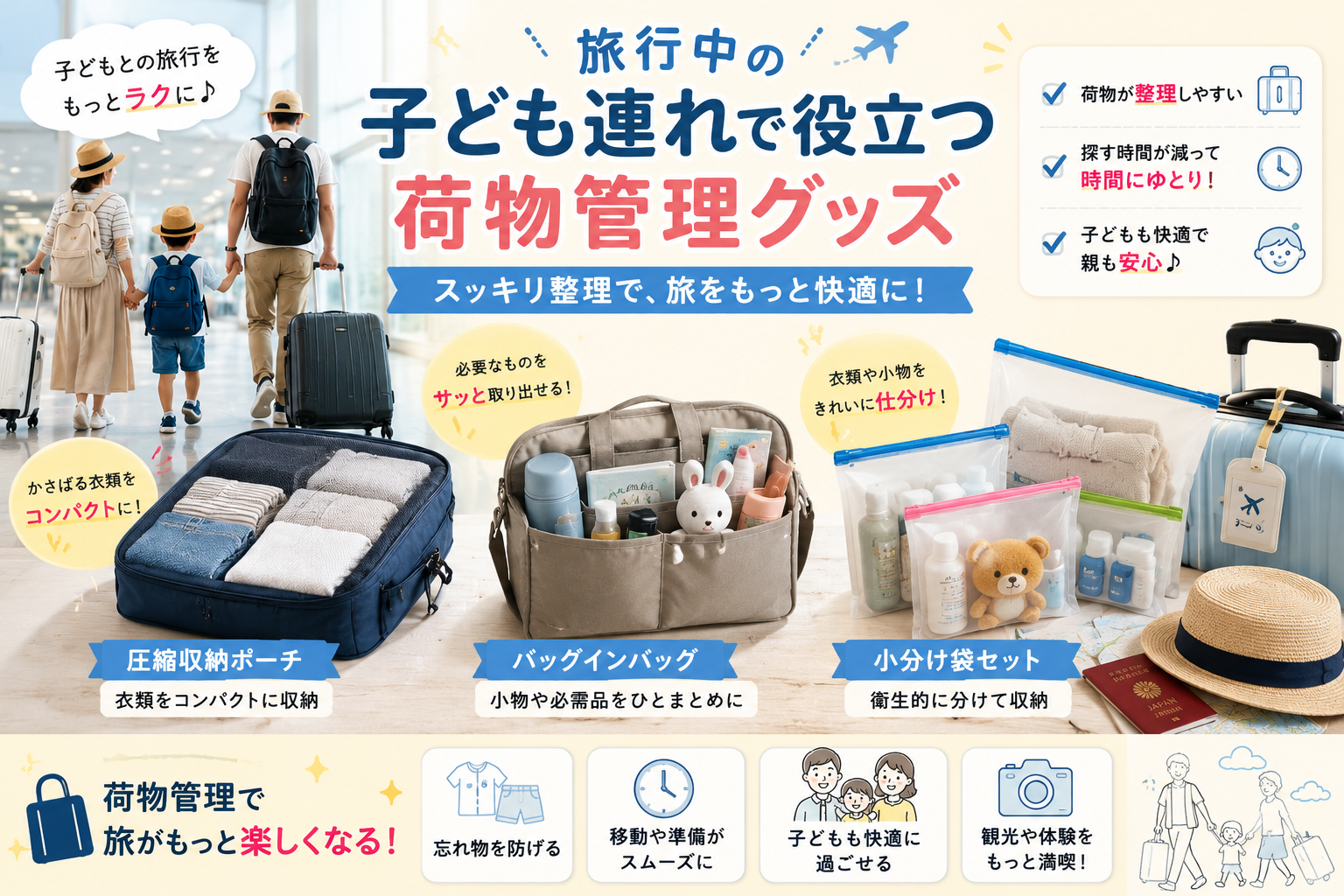 旅行中の子ども連れで役立つ荷物管理グッズ アイキャッチ