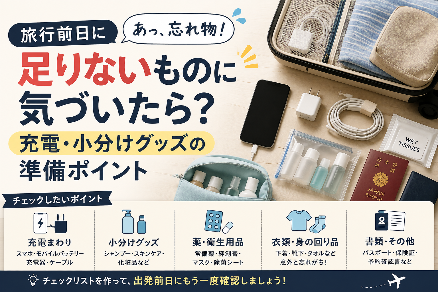 旅行前日に足りないものに気づいたら｜充電・小分けグッズの準備ポイント アイキャッチ